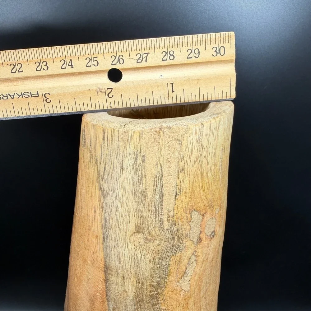 West Elm Log Vase Vessel Natural Wood Decorative Sculptural Vessel 11.5